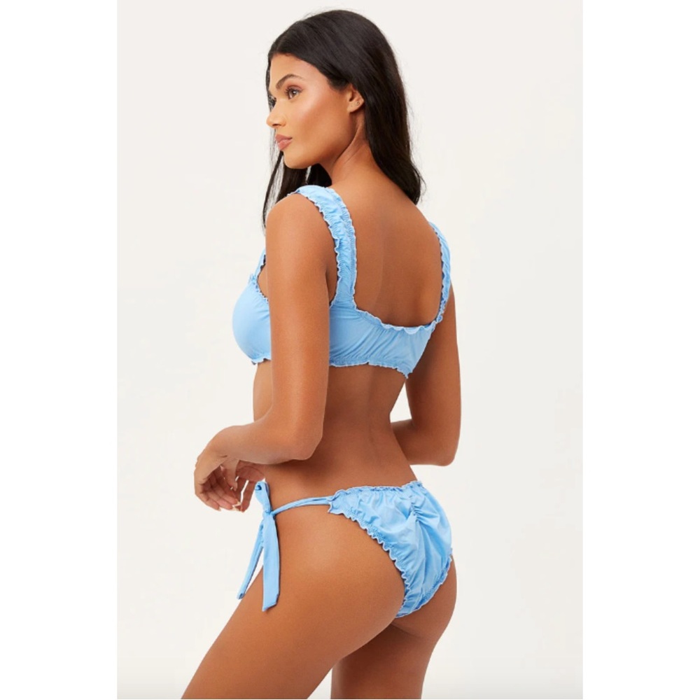 Frankies Bikinis- Colby Ruched Bikini Bottom in Chambray (S)